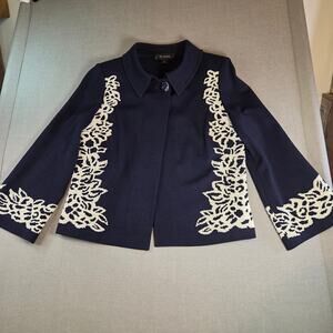 St. John Collection Sweater Blazer Women’s 10 Navy White Knit Jacket USA Made